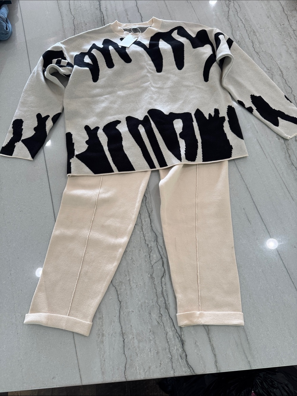 Neutral Cream Knit Pants - Cream